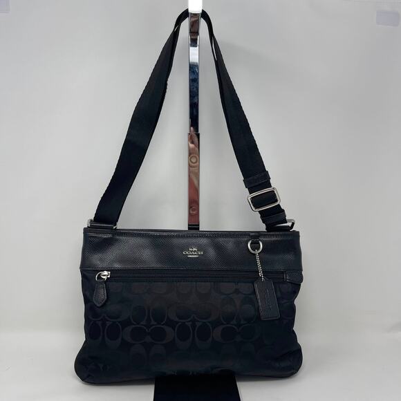 Coach Spencer Crossbody Black Signature Nylon C Logo Black Leather Trim F1480 - Picture 1 of 11